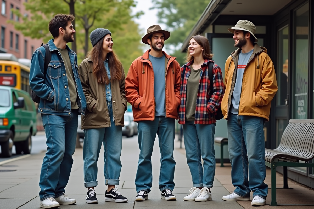 Groupe d'amis dans la rue style années 90