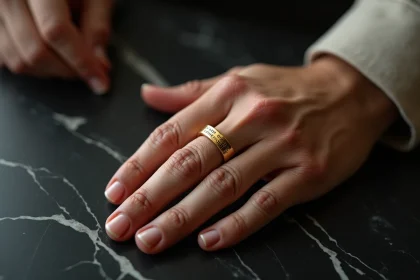 Bague Cartier Love homme en or avec gravure personnalisée sur marbre sombre