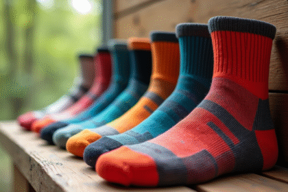Gamme de chaussettes de randonnee colorées en gros plan
