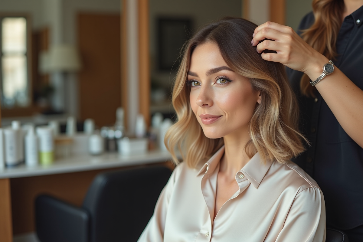 Femme élégante dans un salon de coiffure moderne