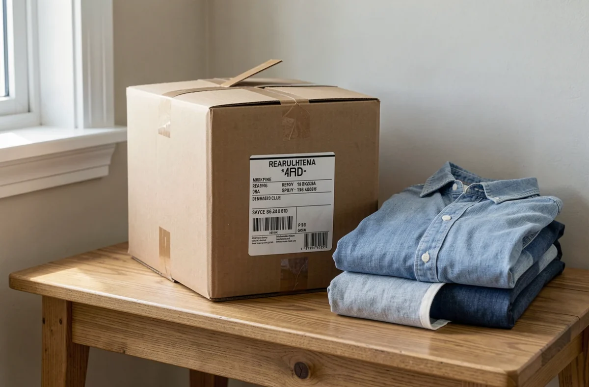 Colis de vêtements prêt à être renvoyé avec son étiquette de retour