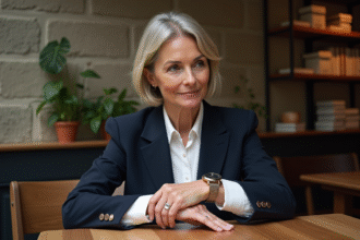 Femme élégante regardant son montre vintage dans un café
