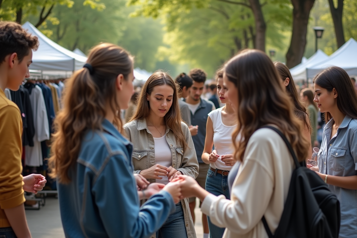 Groupe diversifié échangeant des vêtements lors d