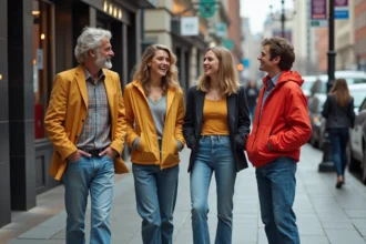 Groupe de jeunes en mode années 80 dans la rue