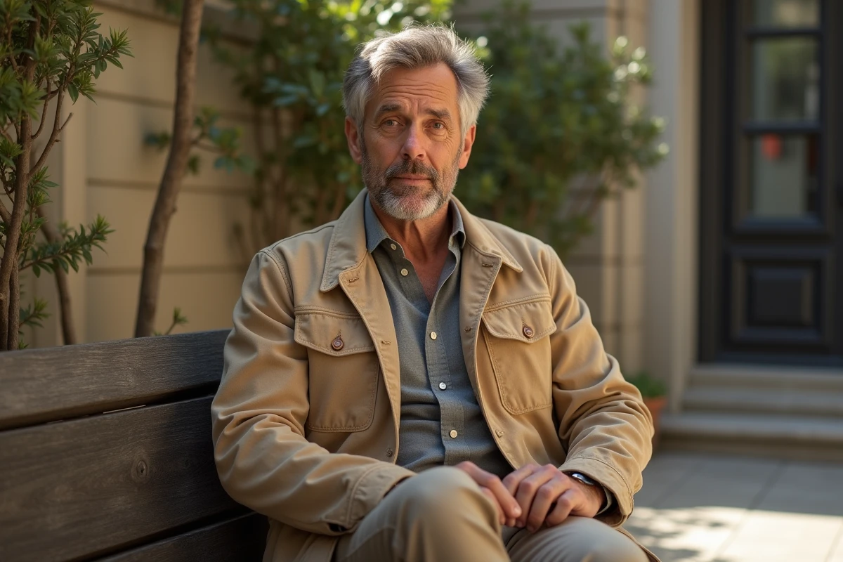 Homme appliquant une gomme sur une veste en suede en extérieur