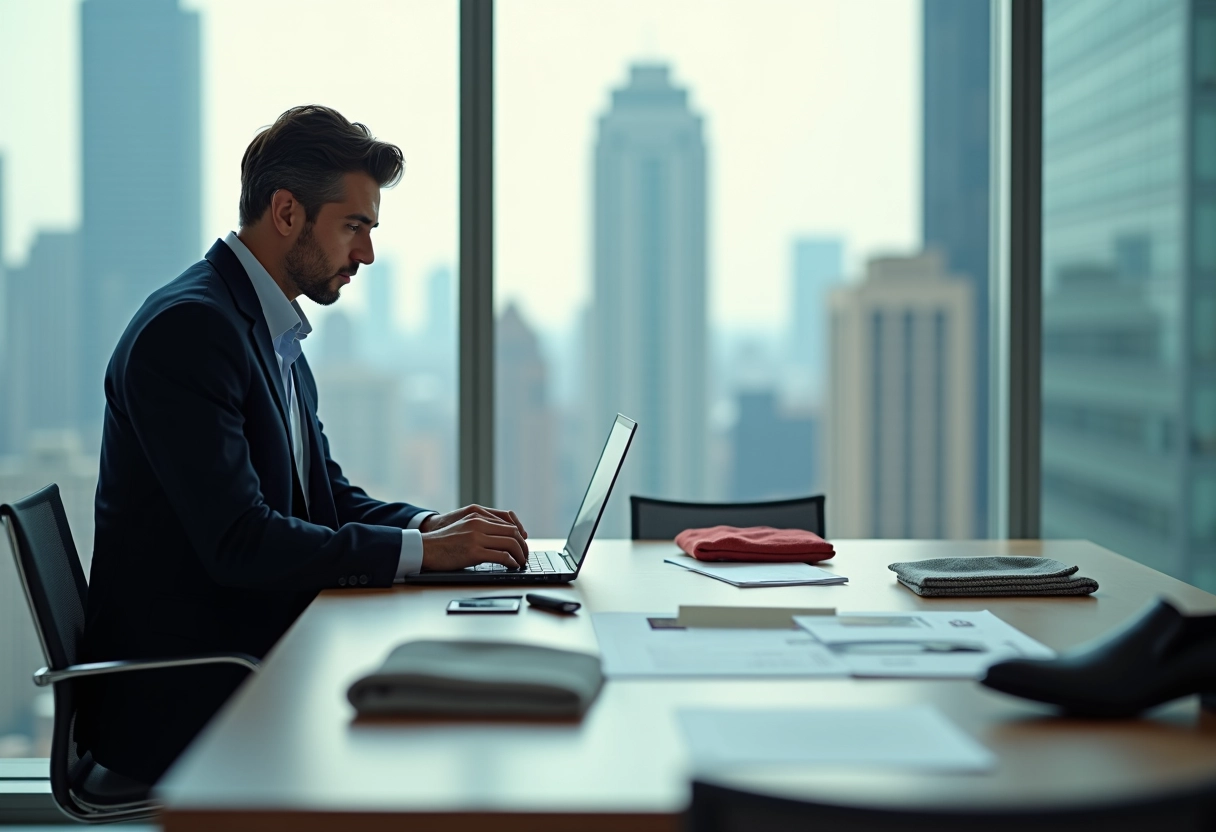 Homme d affaires travaillant dans un bureau avec vue sur la ville