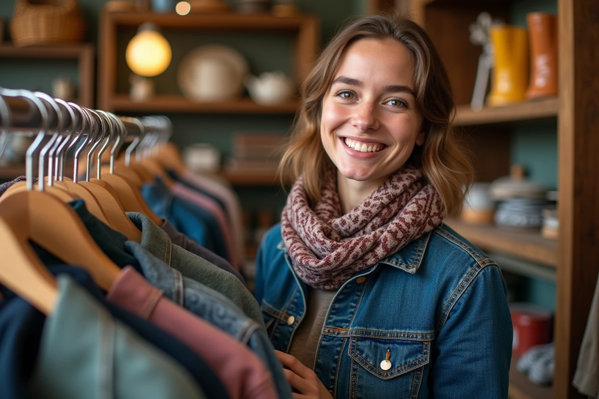 Jeune femme souriante dans une friperie à Strasbourg