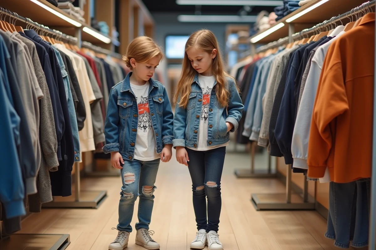 Adolescents regardant des vêtements tendance en boutique