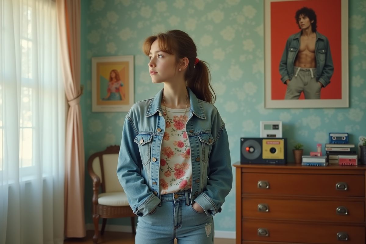 Jeune femme dans une chambre vintage années 90