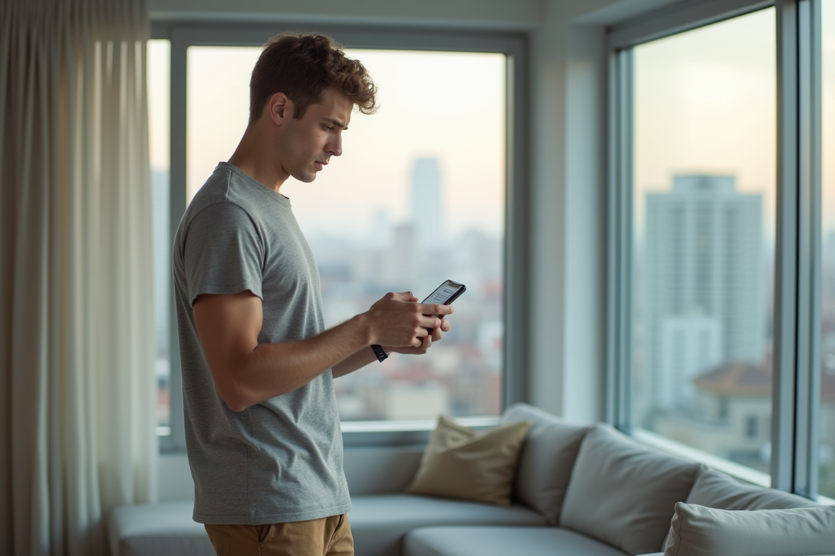 Jeune homme regardant son calendrier sur smartphone